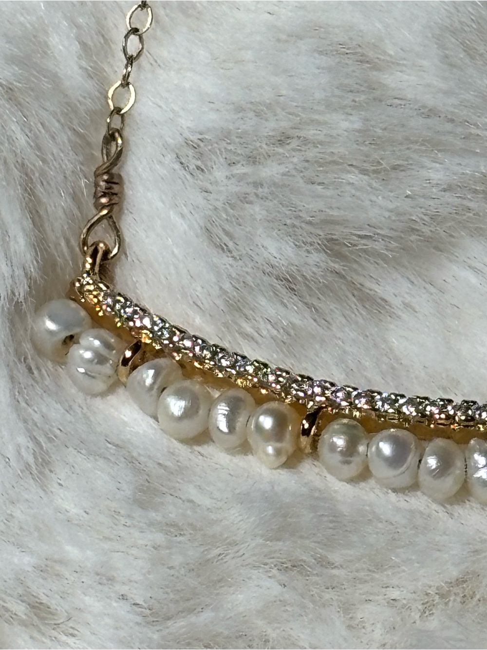 14K Gold over Sterling Silver Pearl Fringe Bar Necklace - Picture 7 of 9